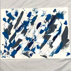 Blues, grey & silver abstract original - 9” x 12”